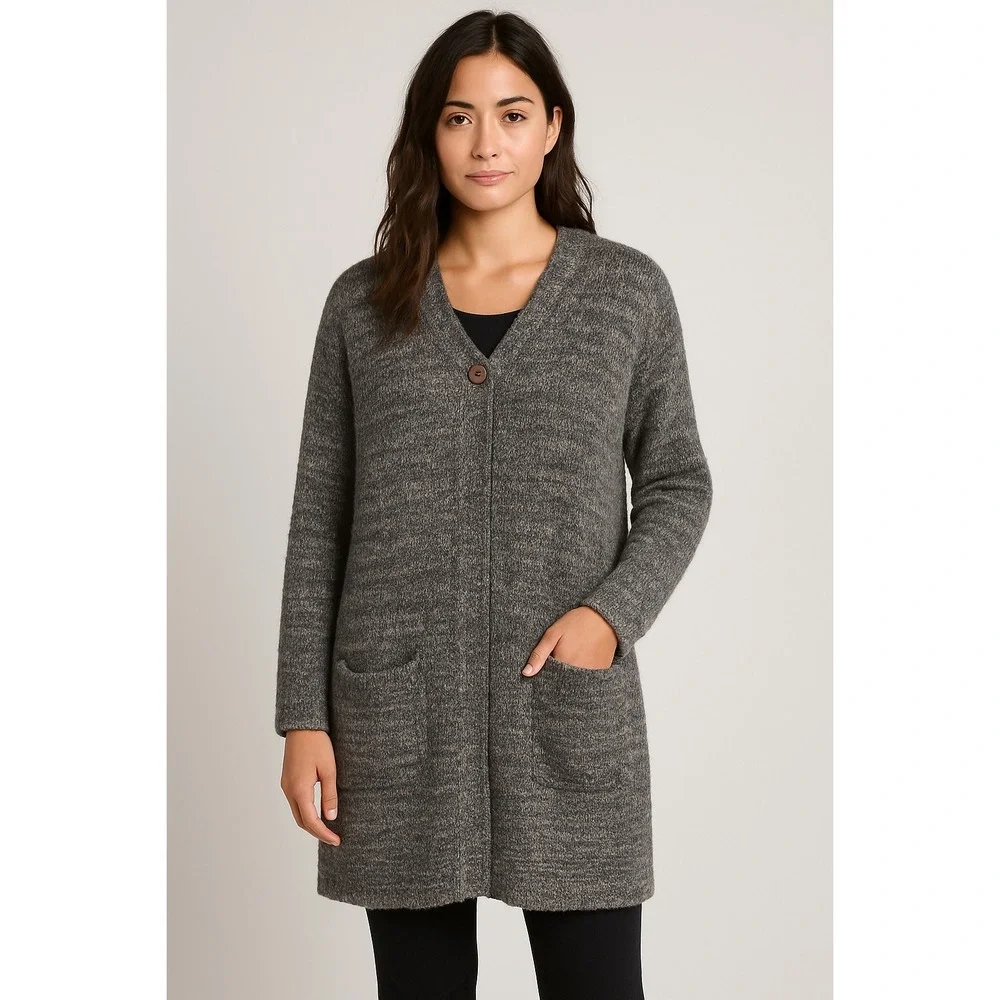 J Jill Pure Open Front Long 1 Button Lagenlook sz L MOHAIR WOOL CASHMERE Sweater